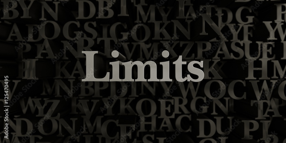 Limits - Stock image of 3D rendered metallic typeset headline illustration.  Can be used for an online banner ad or a print postcard.