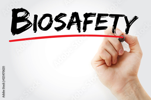 Hand writing Biosafety with marker, concept background photo