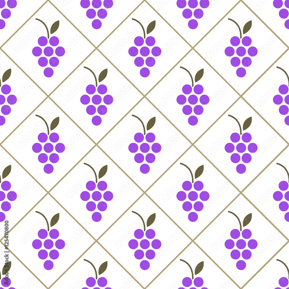 Grape Pattern Geometric Seamless background with a pattern of vines in geometric squares ...