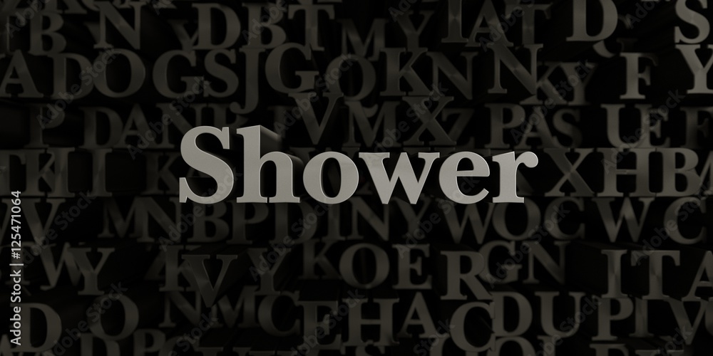 Shower - Stock image of 3D rendered metallic typeset headline illustration.  Can be used for an online banner ad or a print postcard.