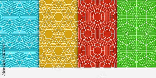 set of 4 geometry seamless pattern. abstract geometry shape triangle, hexagon. vector illustration. modern ornament