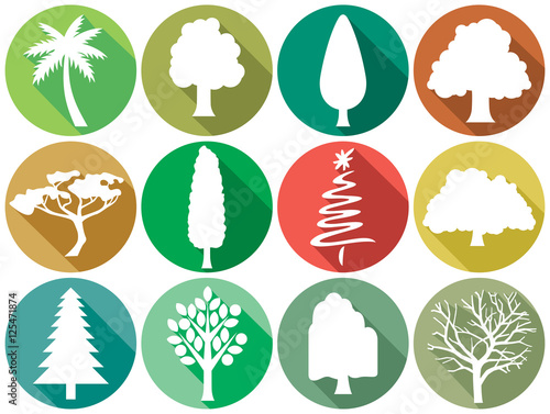 trees flat icons set