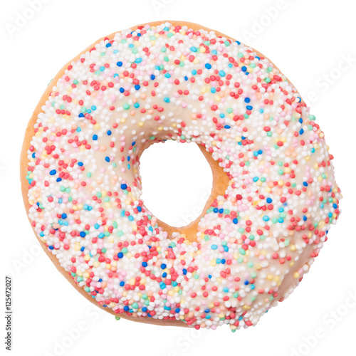 Donut with colored sprinkles isolated on white background