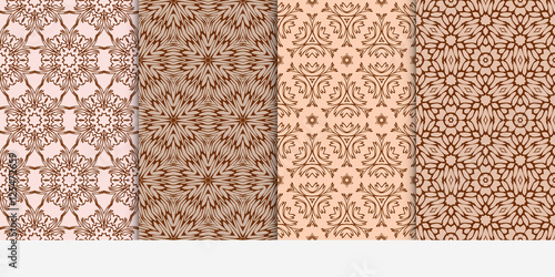 set of 4 floral seamless pattern. abstract geometry shape and lines. vector illustration. Ethnic ornament.