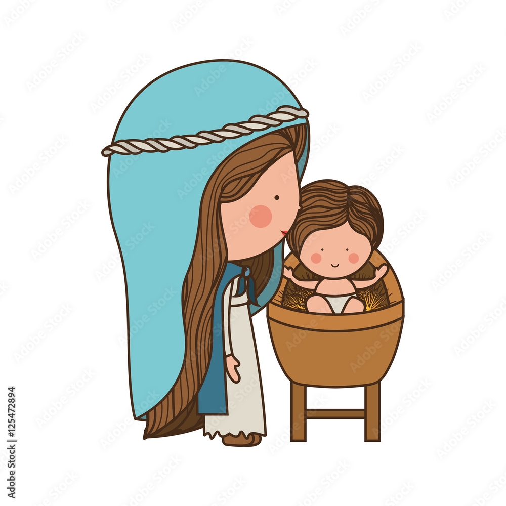 cartoon virgin mary woman wearing blue mantle with baby jesus over white background. vector illustration Stock Vector | Adobe Stock cartoon virgin mary woman wearing blue mantle with baby jesus over white background. vector illustration Stock Vector | Adobe Stock