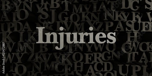 Injuries - Stock image of 3D rendered metallic typeset headline illustration. Can be used for an online banner ad or a print postcard.