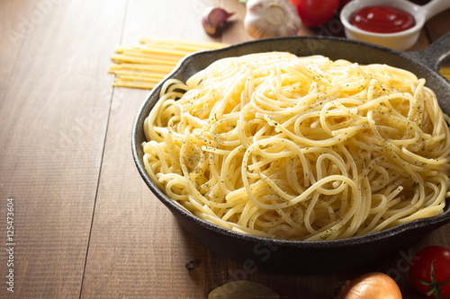 ready pasta on wood