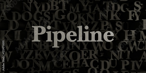 Pipeline - Stock image of 3D rendered metallic typeset headline illustration. Can be used for an online banner ad or a print postcard.