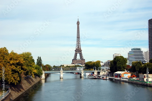 View of the Seine and the Eiffel Tower, Paris, France