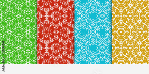 set of 4 floral seamless pattern. abstract geometry shape and lines. vector illustration. Ethnic ornament
