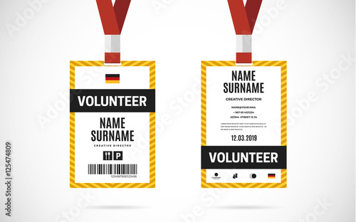 Event volunteer id card set vector design illustration