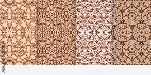set of 4 floral seamless pattern. abstract geometry shape and lines. vector illustration. Ethnic ornament.