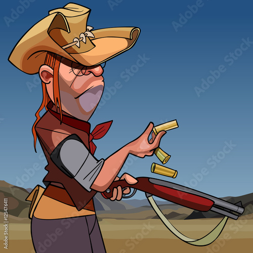 cartoon serious man in a hat and a gun