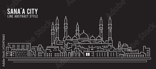 Cityscape Building Line art Vector Illustration design - Sana'a city