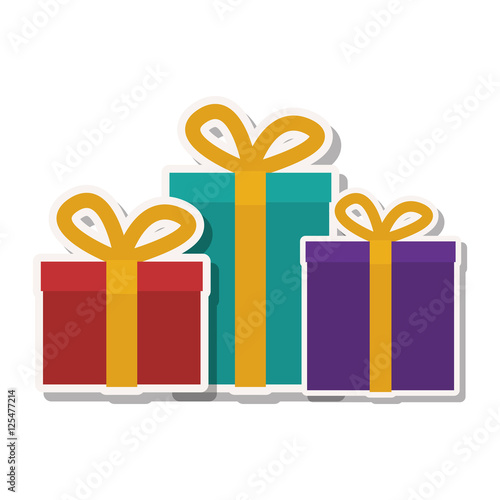 gift boxes with yellow ribbon decoration over white background. colorful design. vector illustration