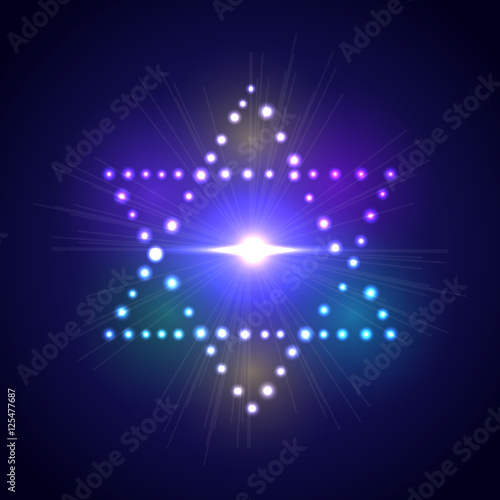 The six-pointed Jewish star of David on the brilliant neon background © timonina