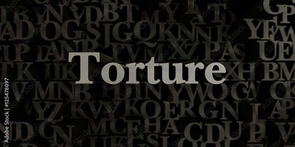 Torture - Stock image of 3D rendered metallic typeset headline illustration.  Can be used for an online banner ad or a print postcard.
