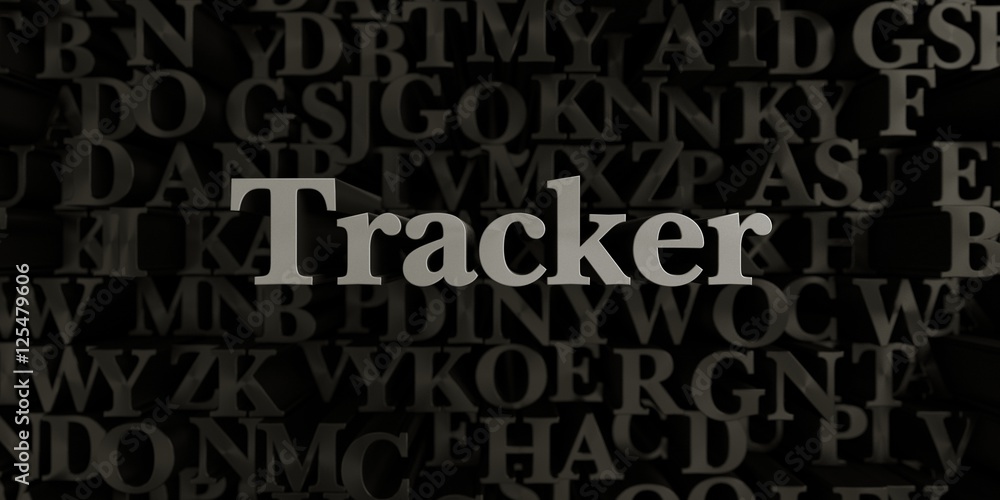 Tracker - Stock image of 3D rendered metallic typeset headline illustration.  Can be used for an online banner ad or a print postcard.