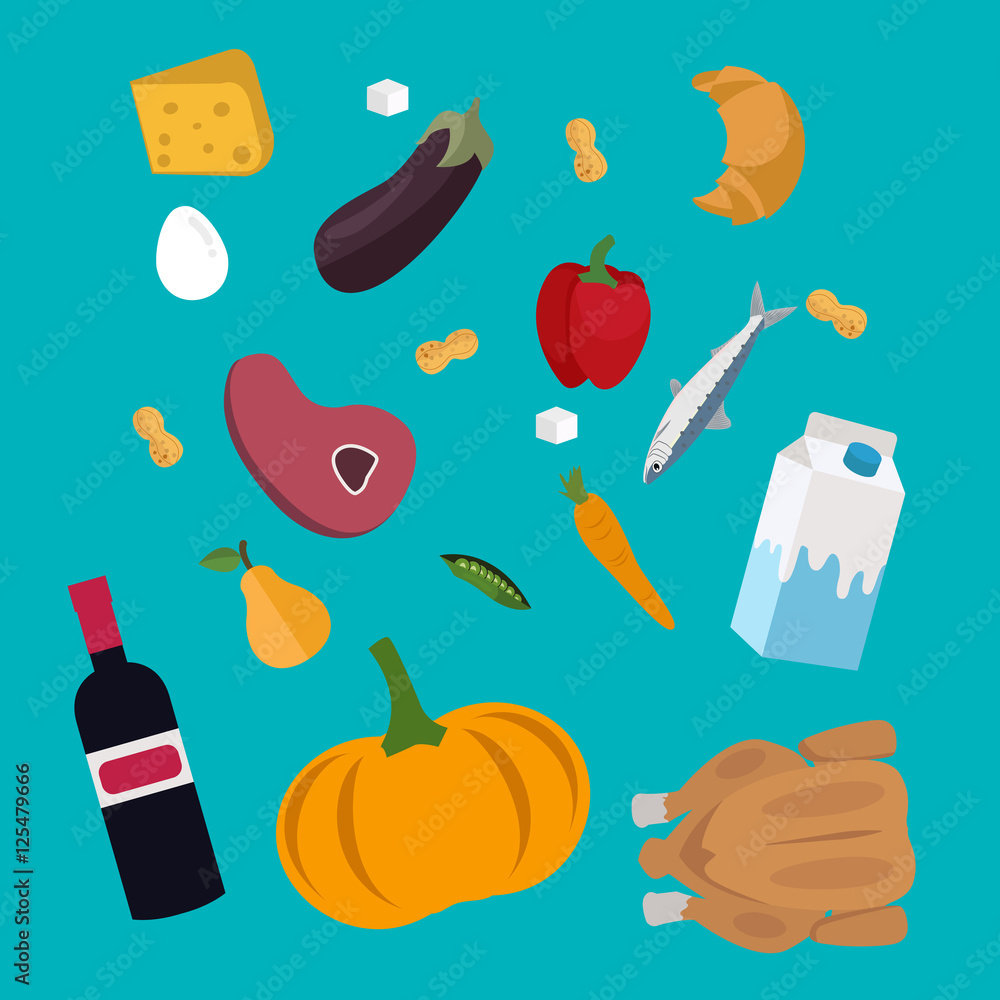 Vecteur Stock Flat Design Colored Vector Illustration Of Food And Drink