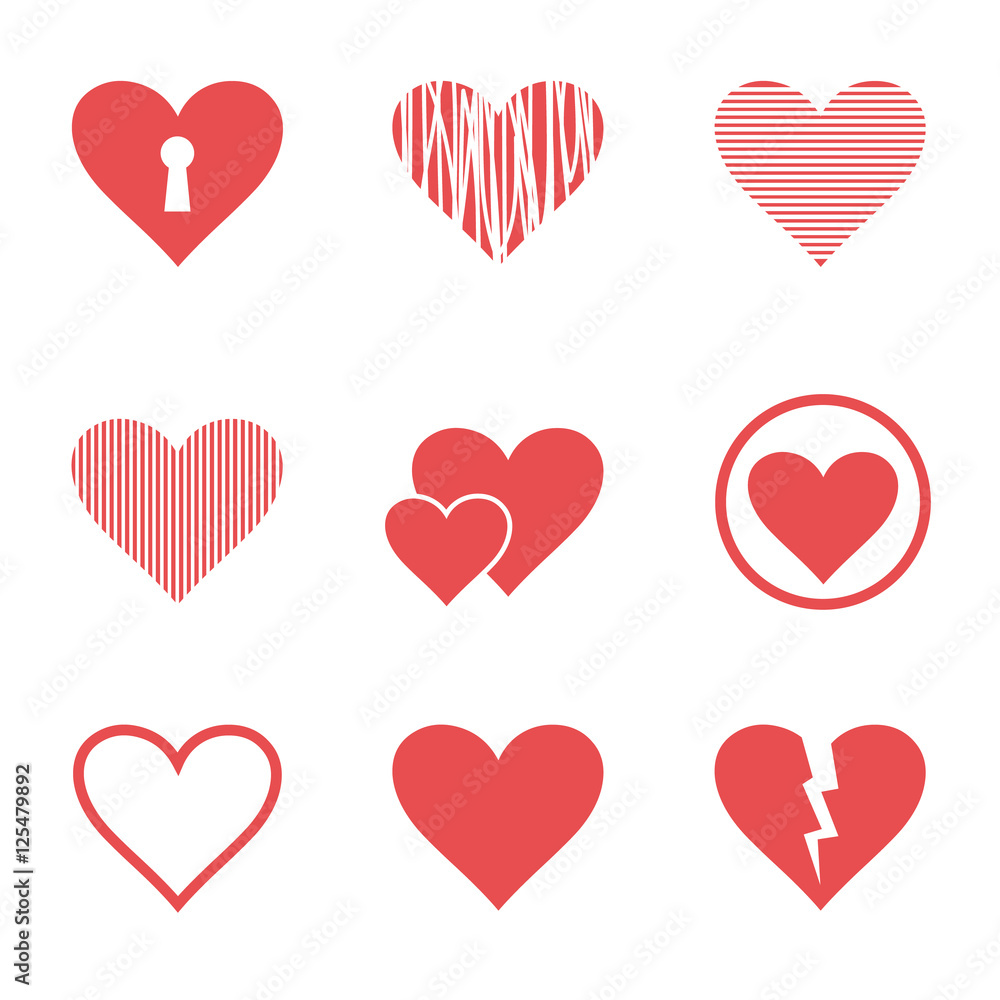 Vector hearts set illustration, love valentines symbols