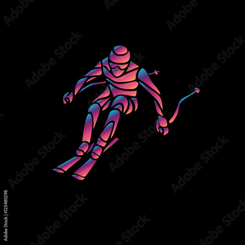 Giant Slalom Ski Racer silhouette. Color vector illustration. Eps 8