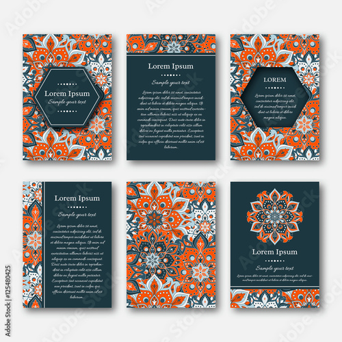 Set of cards, flyers, brochures, templates with hand drawn manda