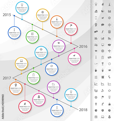 Modern timeline with rainbow milestones and icons of events