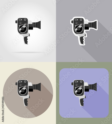 old retro vintage movie video camera flat icons vector illustrat