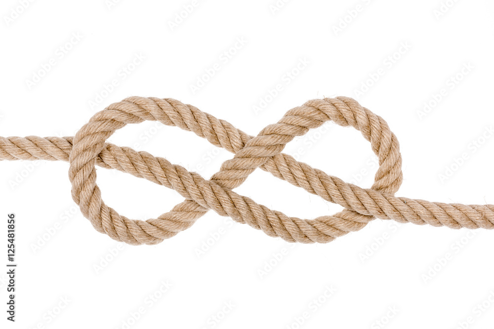 Nautical rope knot. Figure eight knot isolated on white background. Nautical rope knot. Figure eight knot isolated on white background.