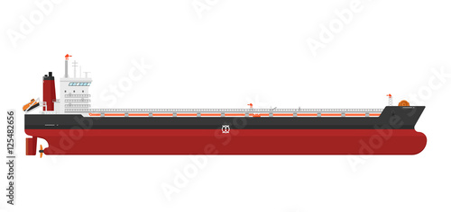 Cargo ship isolated on white background vector illustration. Freight tanker side view. Commercial container vessel in flat design. Logistics and transportation design element