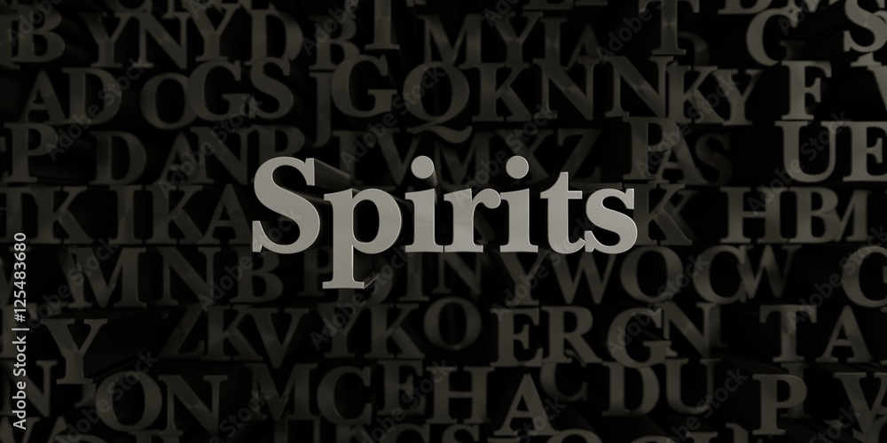 Spirits - Stock image of 3D rendered metallic typeset headline illustration.  Can be used for an online banner ad or a print postcard.