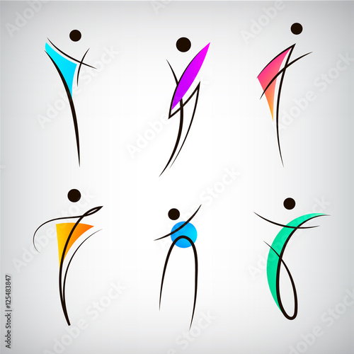 Vector set of figure line silhouette logos, human, men, sport and dancing signs.