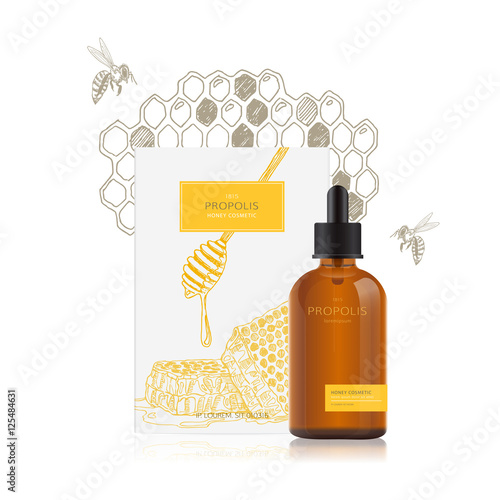 Vector packaging mockup for honey cosmetics with propolis.