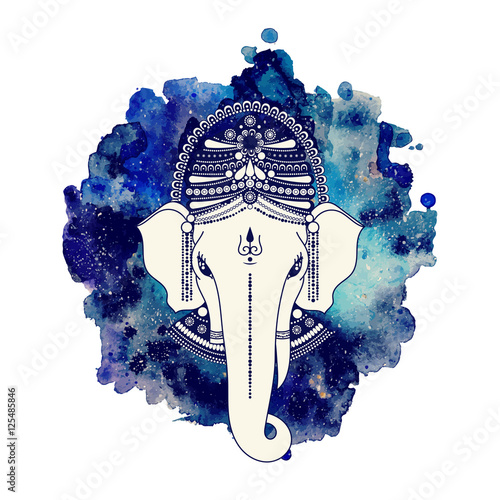 Ganesha, or Ganapati, Indian deity in the Hindu. On watercolor paint background. Vector illustration for design of prints, web, festive, Chaturthi invitations.