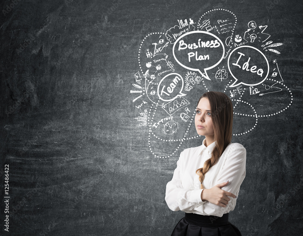 Girl with braided hair near business plan sketch Girl with braided hair near business plan sketch