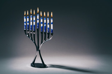 Hanukkah Menorah With Lit Candles