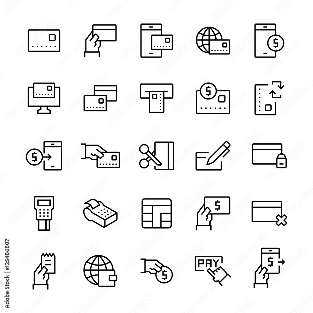 Simple icon set of pay items in line style. Vector symbols. Simple icon set of pay items in line style. Vector symbols.