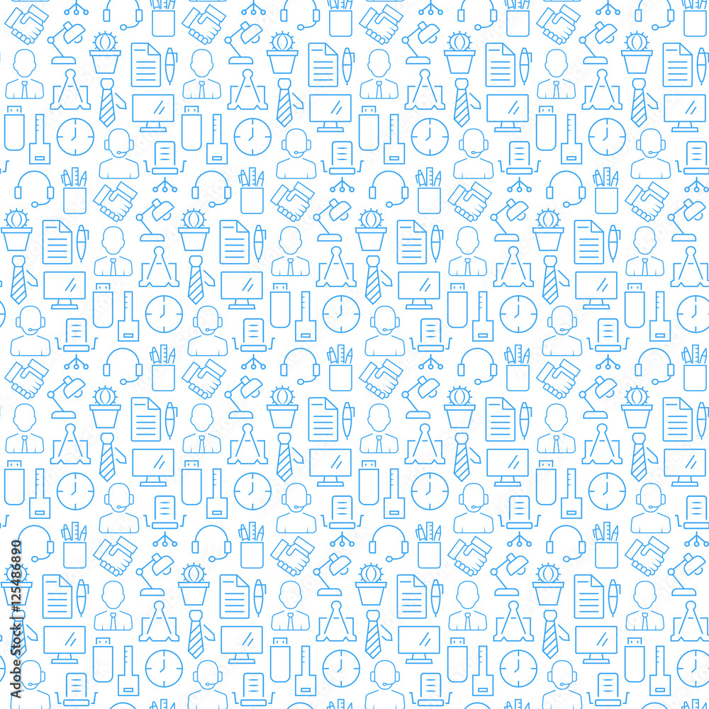 Naklejka premium Seamless pattern with icons of business, office items. Vector illustration.