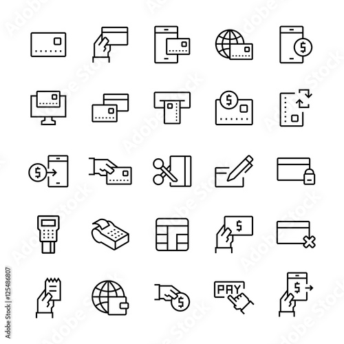 Simple icon set of pay items in line style. Vector symbols.