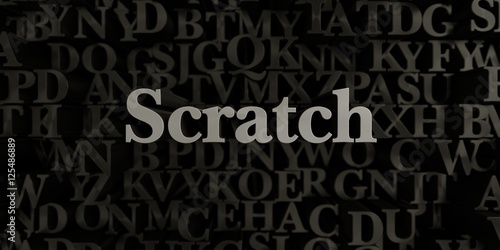 Scratch - Stock image of 3D rendered metallic typeset headline illustration. Can be used for an online banner ad or a print postcard.