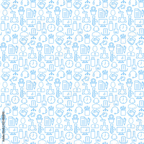 Seamless pattern with icons of business, office items. Vector illustration.