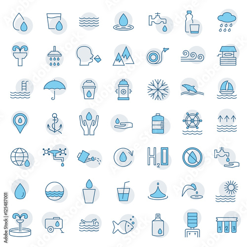 Water icon set in thin line style. Vector symbol.