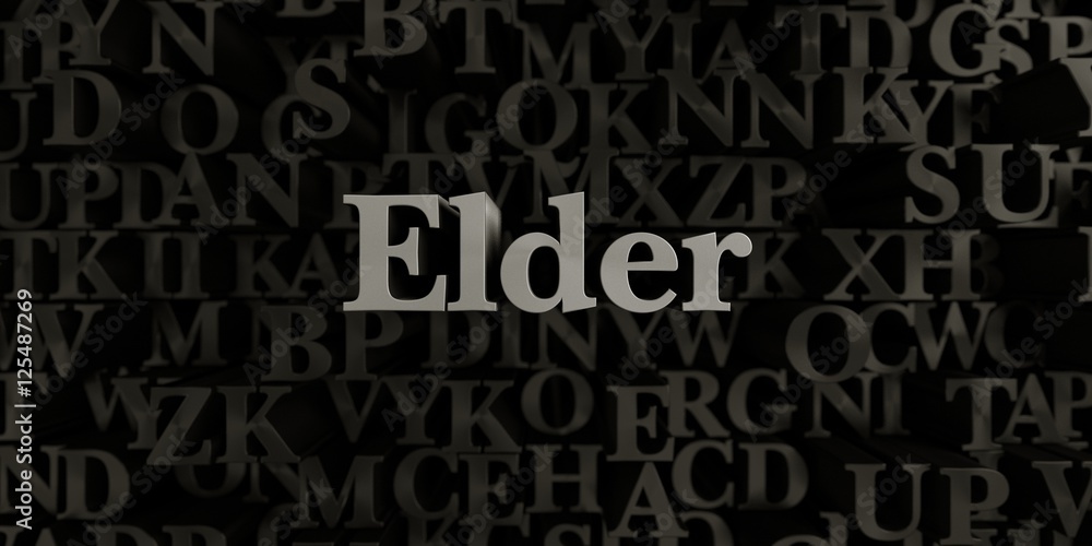 Elder - Stock image of 3D rendered metallic typeset headline illustration.  Can be used for an online banner ad or a print postcard.