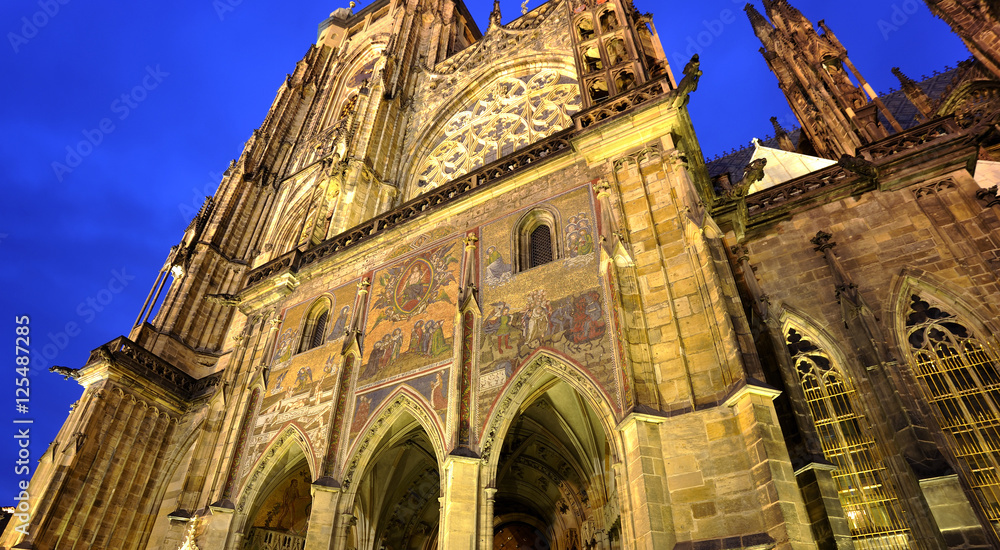 Mosaic of Resurrection and Last Judgment of Christ at night, St. Vitus Cathedral, Prague Castle, Czech Republic