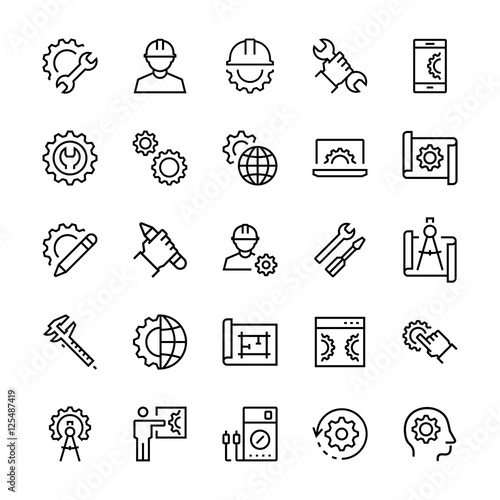 Engineering and manufacturing icon set in thin line style. Vector symbols.