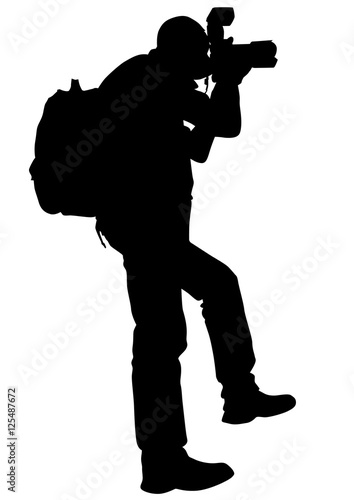 Man with a camera on white background