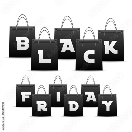 Vector shopping bags with lettering Black Friday. Isolated on white.