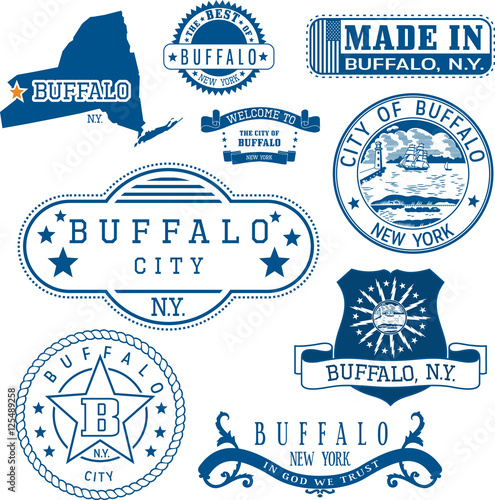 Set of stamps and signs of Buffalo city, NY