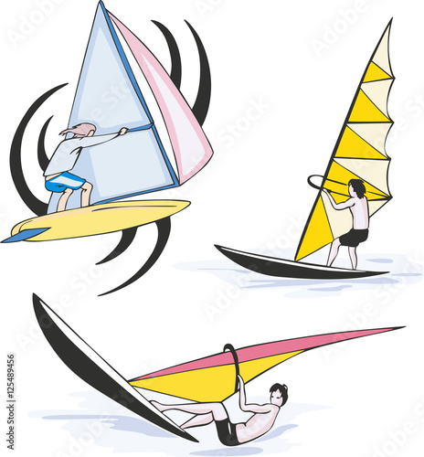 Set of three sailing sportsmen
