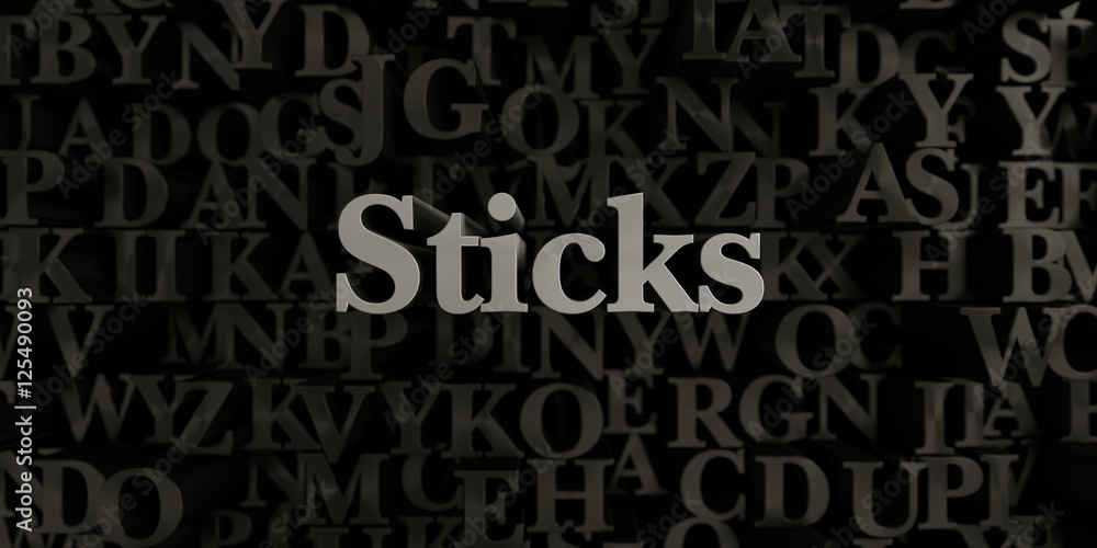 Sticks - Stock image of 3D rendered metallic typeset headline illustration.  Can be used for an online banner ad or a print postcard.
